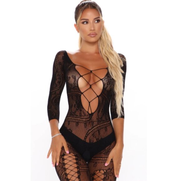 Be Wicked 2000 Fire & Desire Bodystocking Need You Tonight Lace Up Fishnet O/S - Picture 3 of 3